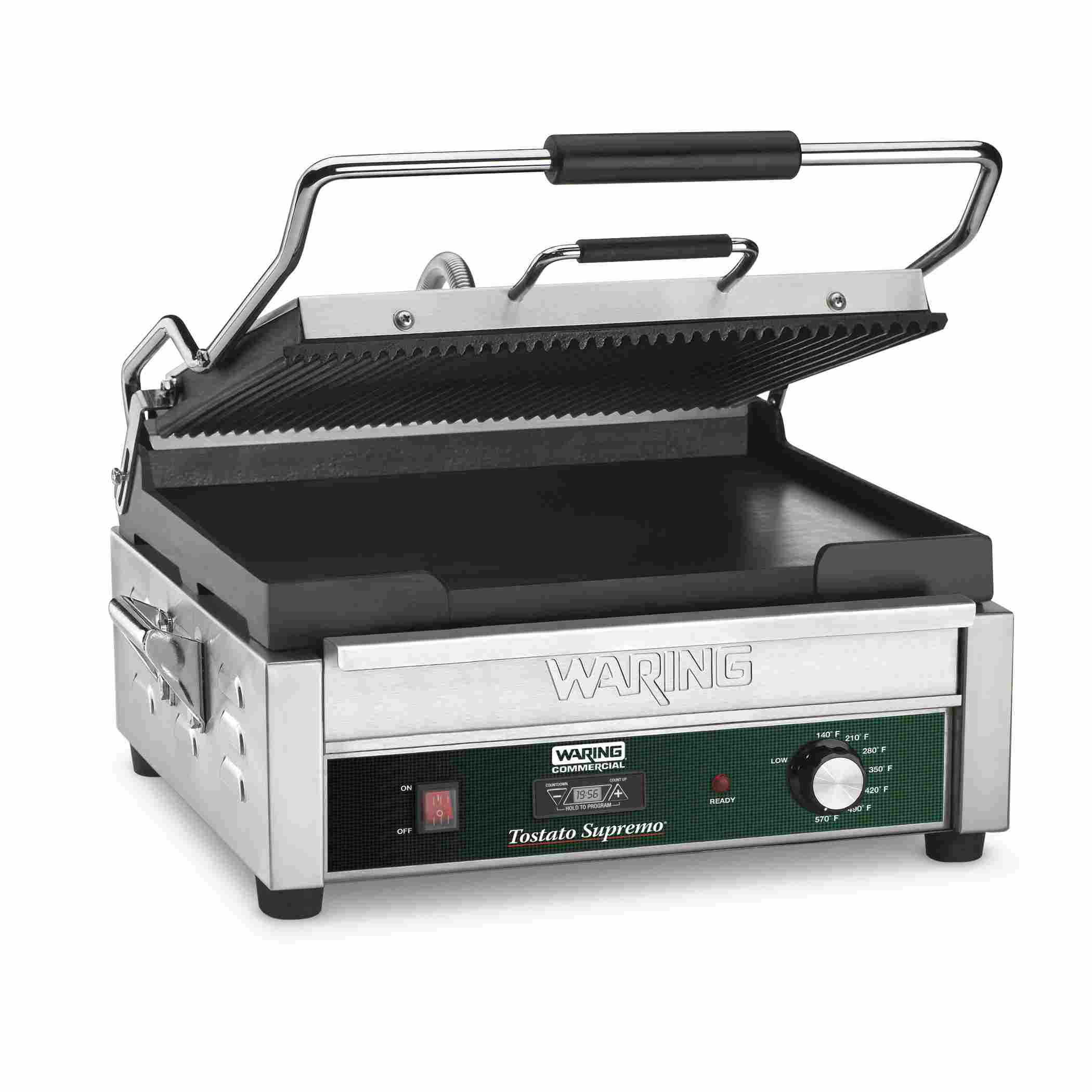 Ribbed and Flat Panini Grill with Timer, 14.5" x 11"